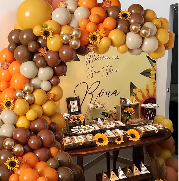 Fall Sunflower Balloon Arch 152pcs Brown Mustard Yellow Sand White Balloons Garland for Thanksgiving Sunflower Baby Shower Birthday Decorations