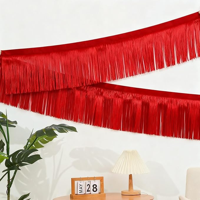 Red Foil Fringe Garland 6Pcs 10 Feet Metallic Tinsel Hanging Curtain Glitter Backdrop Banner for Parade Floats Christmas Wedding Party Decorations