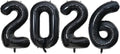 Black 2026 Balloons, 40" Large 2026 Black Balloons Helium Mylar Foil Balloons for 2026 New Year Graduation Party Decoration