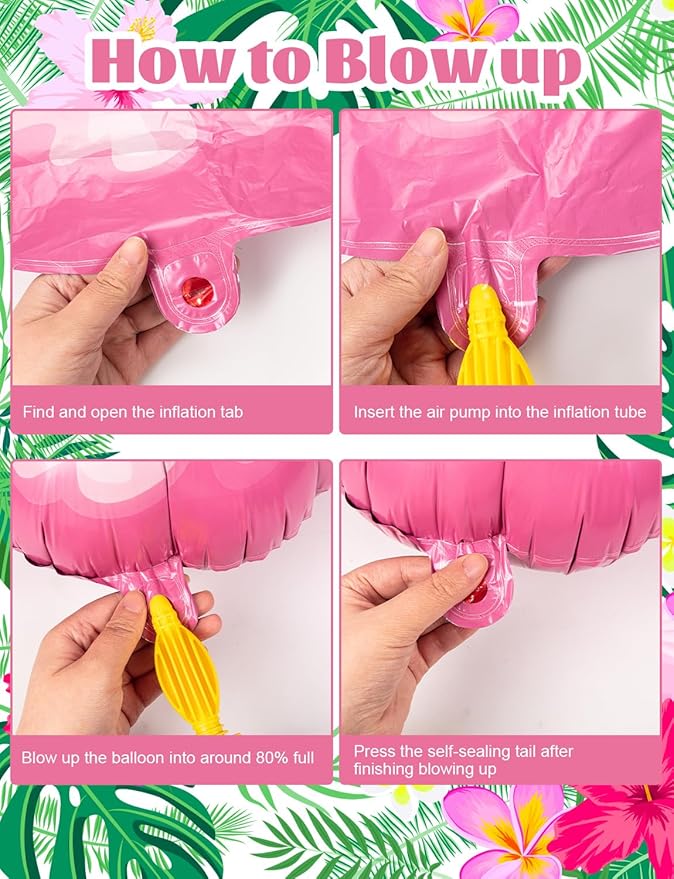 10Pcs Tropical Hibiscus Foil Balloons, Pink Hibiscus Flowers Balloon for Magic Theme Summer Hawaiian Luau Aloha Birthday Party Decorations