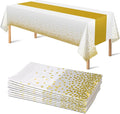 OHOME 8 Pack Disposable Plastic Table Cloths for Parties,White and Gold Dot Rectangle Table Covers for Wedding Birthday Baby Shower BBQ First Communion Decorations 54" x 108"