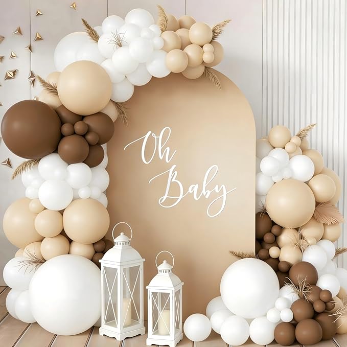 160Pcs Boho Brown White Nude Balloon Garland Arch Kit Dark Brown Nude Tan White Latex Balloons for Neutral Bear Baby Shower Birthday Party Decorations