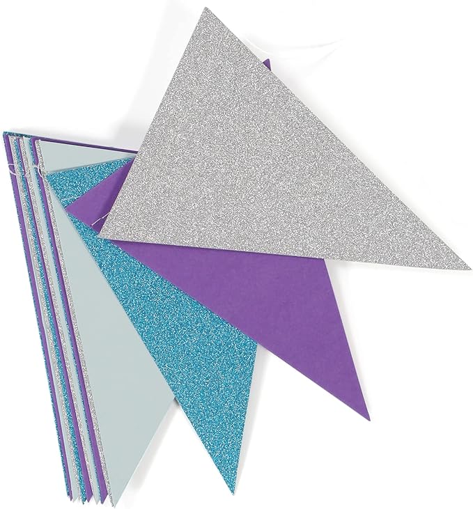 Purple-Blue Silver Frozen-Christmas Party-Decorations Banner,2 Pack Winter Girl Birthday New Year Paper Triangle Pennant Flags Streamers,Wonderland Mermaid Baby Shower Supplies Decor Lasting Surprise