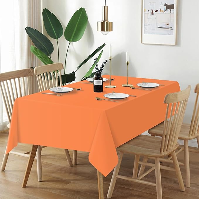 QIKSION Orange Plastic Table Cloth Disposable 3 Pack, 54 x 108 Inch Tablecloths for Party, Graduation, Halloween, Thanksgiving Decorations, Harvest, Fall, Rectangle Table Cover