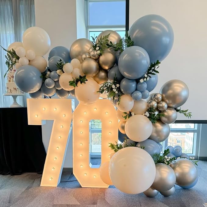 Dusty Blue and Gold Party Balloons, 50pcs 12 Inch Dusty Blue Balloons Sand White Champagne Gold Latex Balloon for Adult Party Anniversary Wedding Bridel Party Decorations