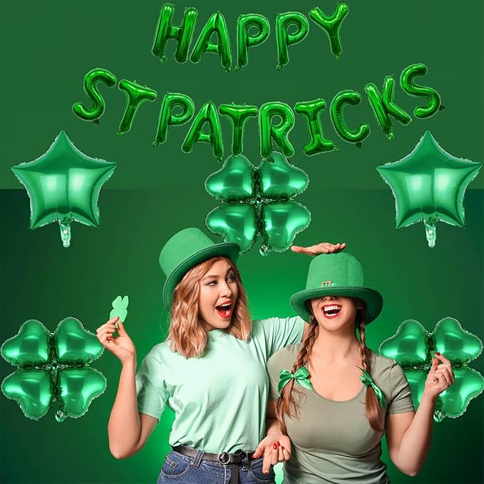 Green Four Leaf Balloons Foil St. Patrick's Day Balloons Star Balloon for Spring Birthday Decorations Four-leaf Ballons St. Patrick's Day Decorations Party Supplies Arch Kits Party Balloon Sets 20pcs