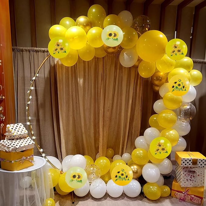 Sunflower Yellow Gold Balloons - 12 Inch Sunflower Bee Theme with Metallic Gold Confetti Balloon for Kids Birthday Baby Shower Party Decorations