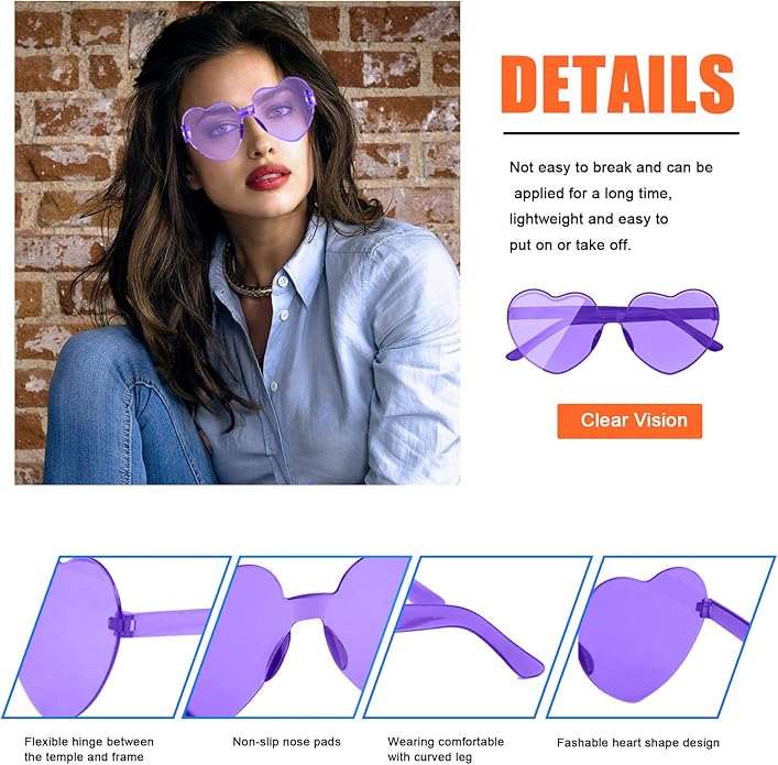 AEAHALY Heart Sunglasses for Women and Men Rimless Heart Shaped Sunglasses Bachelorette Bride Party Accessories