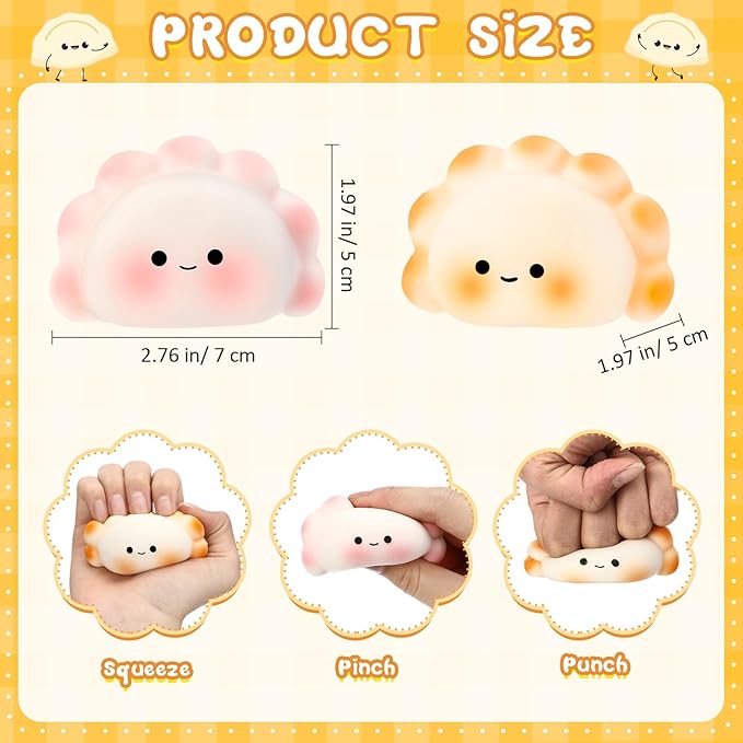 20 Pcs Positive Dumpling Stress Balls Fidget Sensory Toy Emotional Relief Squeeze Stretchy Food Pierogi Stress Balls Funny Dumpling Toy for Employee Appreciation Women Party Favors Gifts