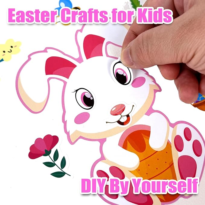 Aowplc 64 Sheets Easter Make a Face Stickers for Kids - 16 Cute Designs - Fun Party Favors, Crafts, Decorations & Basket Stuffers for Easter