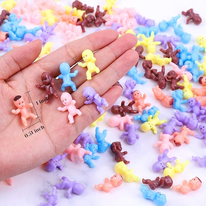 selizo Mini Plastic Babies for Baby Shower, 300pcs Tiny Baby Figurines Mini Babies Bulk for Ice Cube Babies, Small King Cake Babies, My Water Broke Baby Shower Games (6 Colors)