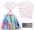 SOMIOCO Pink Bow Cello Cellophane Treat Bags Party Favor Bags Clear 50 PCS 11X14 In Pink Candy Bags Bow Gift Goodie Bags with Twist Tie for Birthday Party,Baby shower,Wedding,Valentines