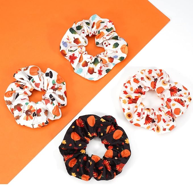 halloween hair tie Thanksgiving Day Hair Ties Harvest Fall Hair Scrunchies for Women Girls Elastic Fruit Pumpkin Corn Turkey Hair Ties Autumn Leaves Maple Decor