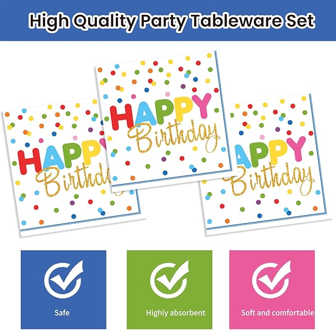 40Pcs Birthday Party Supplies Paper Plates and Napkins, Colorful Polka Dot Themed Dinner Plates Napkins Disposable Tableware Set for Birthday Party Decorations Serve 20