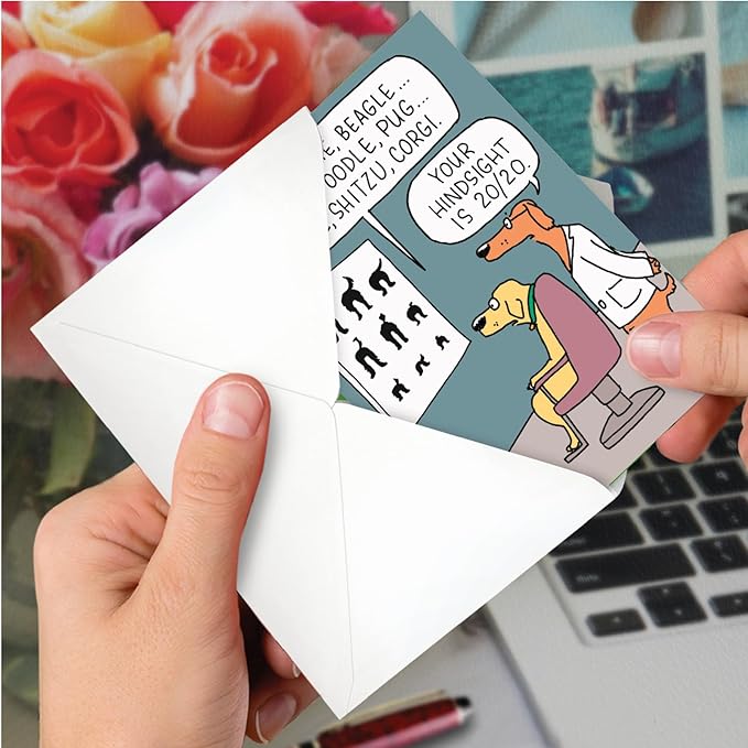 NobleWorks - 1 Funny Pet Birthday Card - For Men, Women Dog Lovers, Animal Puppy Jokes, Bday Notecard for Him, Her - Dog Eye Exam C2435BDG