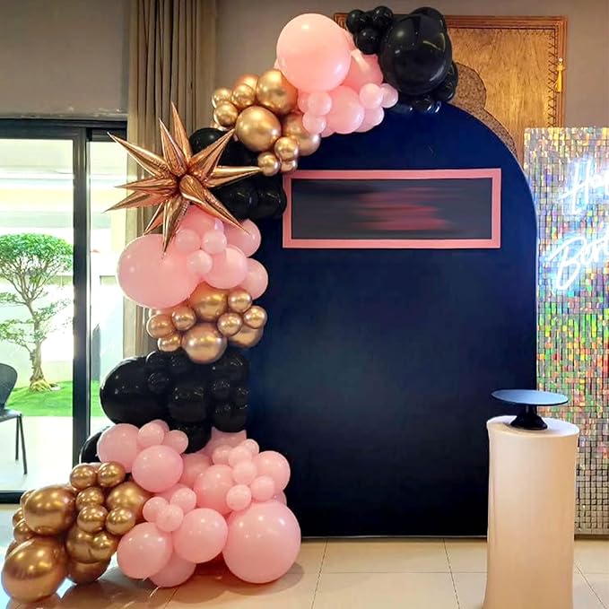Black Pink and Gold Balloons Arch Kit 144pcs 18/12/10/5inch Black Pastel Pink Metallic Gold Balloon Garland for Women Girls Birthday Wedding Bridal Shower Bachelorette Graduation Baby Shower Decor