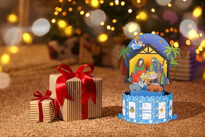 FaCraft Religious Nativity Pop Up Christmas Cards, 3D Pop Up Christmas Cards Gift Jesus Christ Birth Scene Decoration with Envelope, Blank Note, for Family Friends Kids
