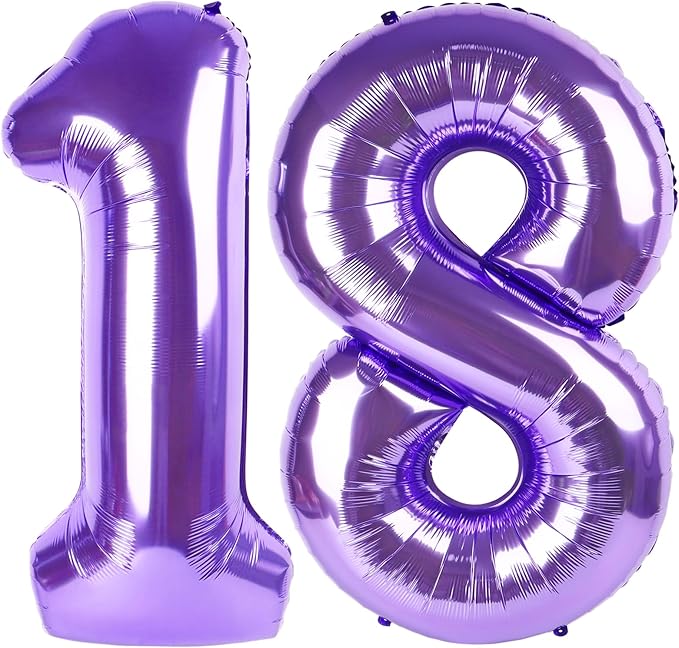 Purple Number 18 Balloon 40 inch, 18 Number Balloons, 18th Purple Birthday Decorations, 18 Year Old Girls Boys Party Supplies