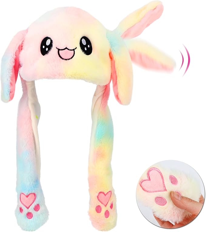 Animal Hat with Ears Moving Jumping Pop Up Beating Hat Plush Holiday Cosplay Dress Up Funny Gift for Kids