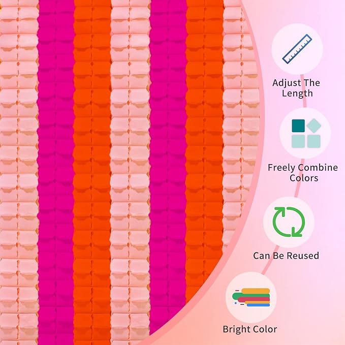 Pink and Orange Party Decorations - Garland Streamers Fall Birthday Party Decor, Baby Shower Paper Banners, Sunset Wedding Thanksgiving Bridal Graduation Autumn Backdrop Four-Leaf Clover Garsellen