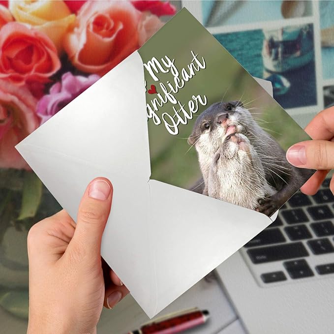 The Best Card Company - 1 Happy Birthday Greeting Card - Adorable Animals, Cute Bday Notecard with Envelope - Significant Otters C5528BDG