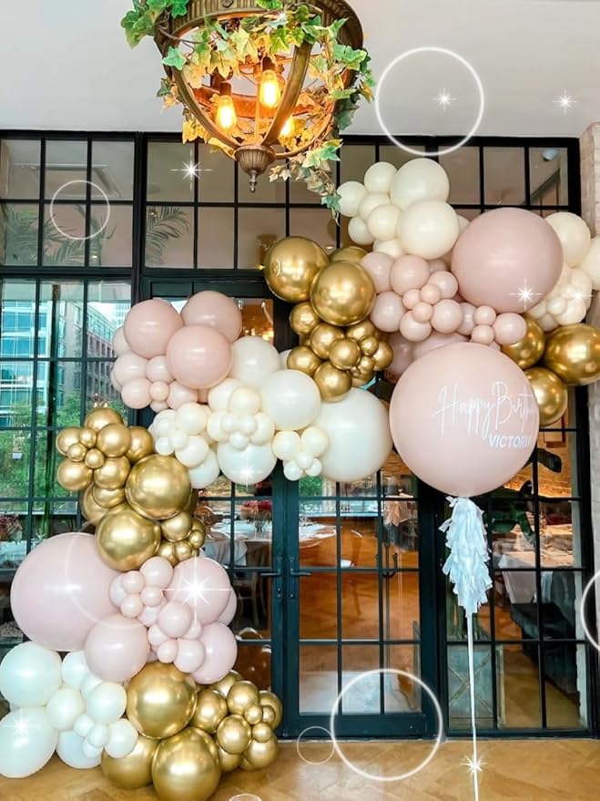 300 Pcs Pink Gold Balloons, 12 Inch Light Pink Metal Gold and White Bulk Latex Balloon, for Birthdays Weddings Baby Shower Party Decorations