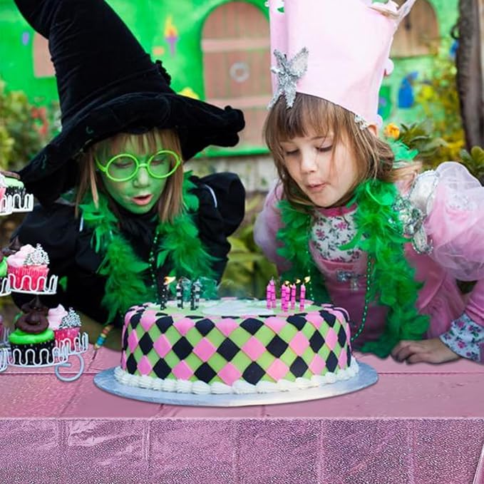 4Pcs Pink Green Holographic Tablecloths Rectangular Iridescent Tablecloth Shimmer Metallic Table Covers for Witch Green and Pink Birthday Decorations, 54 x 108inch