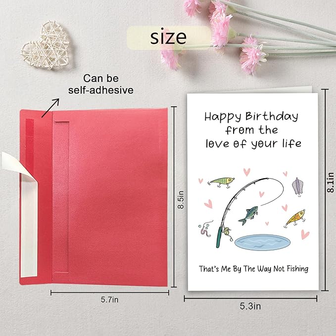 Fishing Birthday Card for Man Woman, Funny Birthday Card for Fisherman Angler, Fish Bday Gift for Husband Dad