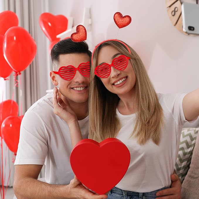 24 Pcs Valentines Heart Head Boppers Headbands and Heart Shape Sunglasses Party Supplies