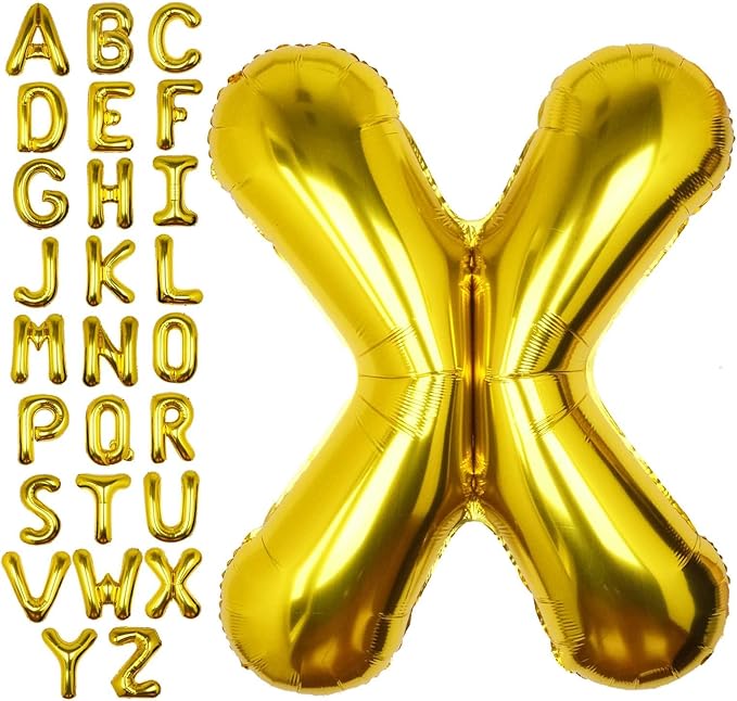 40Inch Gold Letter X Balloon Foil Helium Letter Balloons A-Z Giant Large Mylar Big Party Balloon for Birthday Party Decorations