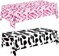 2Pcs Cow Print Tablecloth, Cowgirl Birthday Party Decorations, Waterproof Plastic Disco Table Cloth for Disco Pink Cowgirl Decorations Supplies 54X108inch
