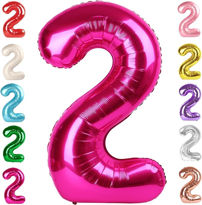 2 Numbers Balloon 40 Inch Hot Pink Two Balloon Number Birthday Decor, 2nd 12 21st Party Celebration Decorations Graduations Wedding Baby Shower