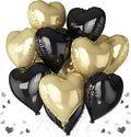 Black Gold Foil Heart Balloons, 18 Inch 10 Pcs Light Gold and Black Heart Shape Foil Balloons Pastel Yellow and Black Heart Balloons for Birthday Graduation Valentines Baby Party Anniversary