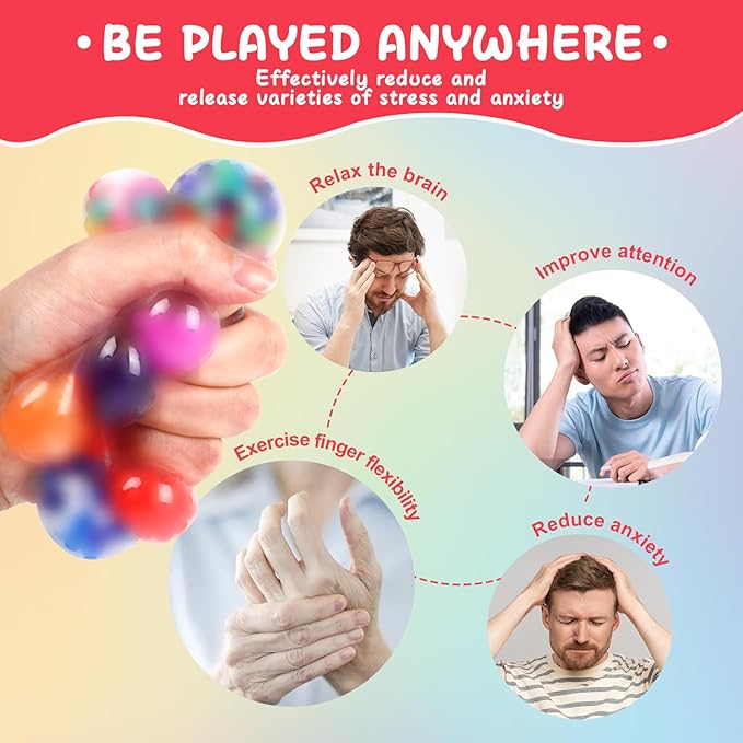 128 Pack Stress Balls for Adults, Bulk Squishy Ball, Bulk Stress Balls Set, Anti-Anxiety and Fidget Balls to Relax, Party Favors, Birthday Gifts, Goodie Bag Stuffers