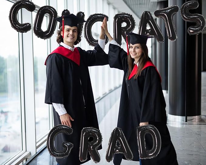 KALOR 16 Inch Black Congrats Grad Banner Balloons, Black Congrats Grad Letters Sign, Graduation Decorations 2026 for Graduation Party Decorations 2026