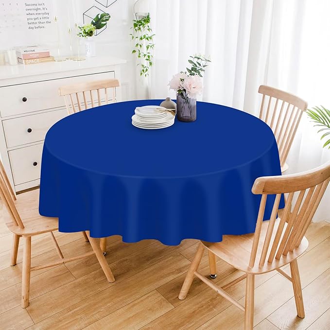 Mulbozy 12 Pack Dark Blue Round Tablecloth, 84 Inches Plastic Table Cover, Premium Disposable Round Party Tablecloth for Restaurant Dinners, Wedding, Grad Party, Baby Shower, Outdoor Camping