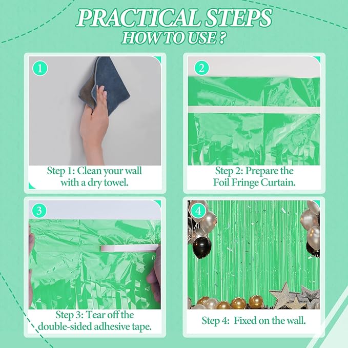 2 Pack Foil Fringe Backdrop - Pastel Light Green Shiny Tinsel Curtains for Party Decoration/Photo Booth Props - 3.3x6.6 FT Metallic Foil Backdrop for Birthday, Wedding, Graduation, Christmas
