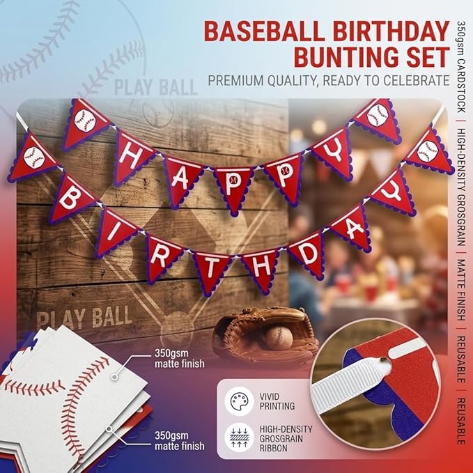OZCZKZZ Happy Birthday Banner Baseball,Red,Navy Blue,Baseball Birthday Party Decorations