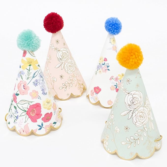 Meri Meri Birthday Party Hats, Pack of 8 Bright and Colorful Cone Birthday Hats for Kids & Adults, Cone Party Hats