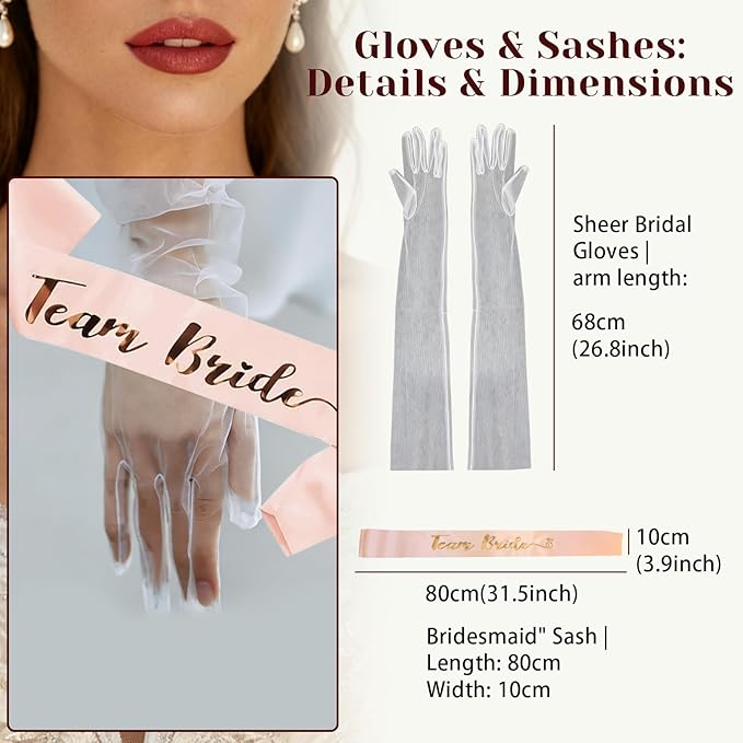 9 Pcs Bachelorette Accessories for Bride, Bachelorette Party Decorations, Bachelorette Party Veils for Bride, Includes Pearl Headband, Sash, Veil, Gloves, for Wedding, Bachelorette Party