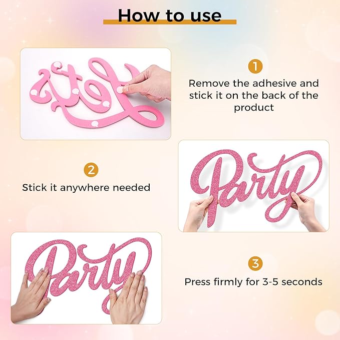 Babenest Let's Party Felt Sign, Flash Pink Reusable Glitter Letter Banner for Backdrop, Balloon Arch Decor, Party Supplies for Graduation, Birthday, Wedding, Bachelorette, Christmas, Home Bar, Man Cave Wall Decorations