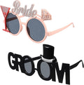 Gadpiparty 2Pcs Groom Bride Party Sunglasses Funny Glitter Party Glasses Fancy Dress Props for Wedding Hen Bridal Shower Bachelorette Decoration