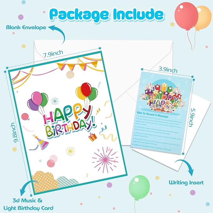 INPHER Large Birthday Card, 3D Pop up Light and Music Happy Birthday Card, Musical Birthday Gift Greeting Card for Men, Women, Kids