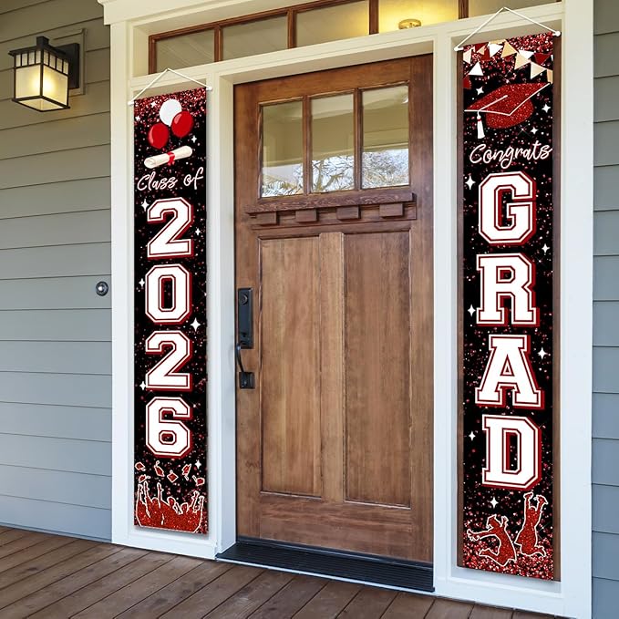 Class of 2026 Banner Maroon Graduation Party Decorations Congrats Grad Banner Hanging Door Porch Signs for 2026 University and Senior High School Graduation Decorations