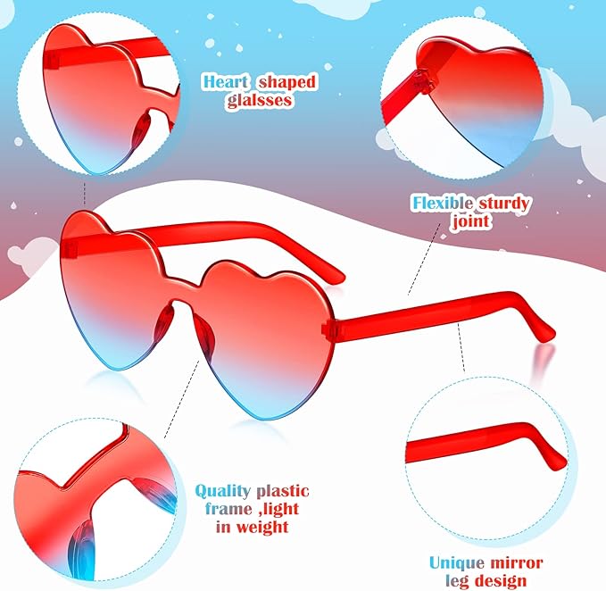 Photect 12 Pair Heart Shaped Sunglasses Neon Color Transparent Heart Glasses for Women Party Favor