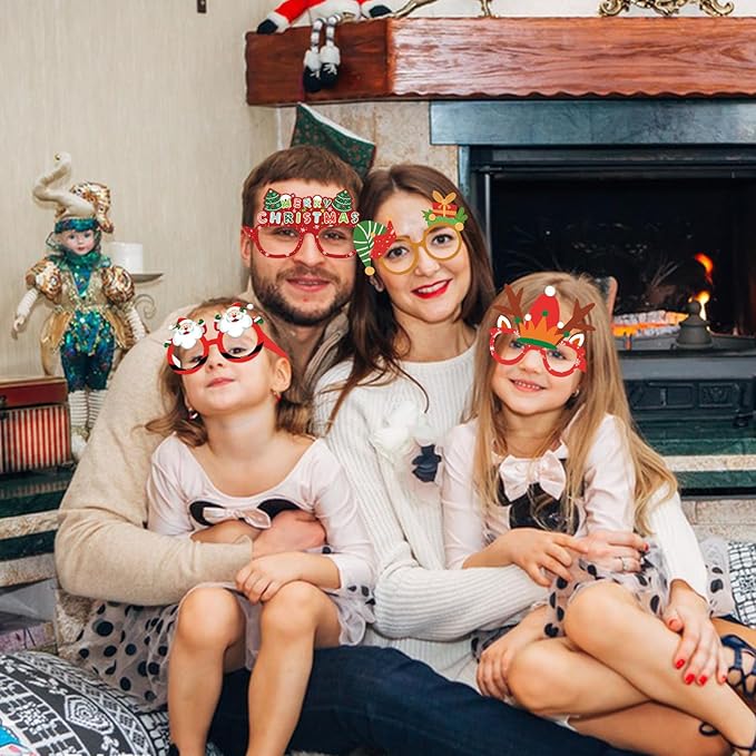 12PCS Christmas Glasses, Funny Christmas Party Paper Glasses Photo Booth Props Holiday Eyeglasses Frames for Xmas Party Supplies Decorations