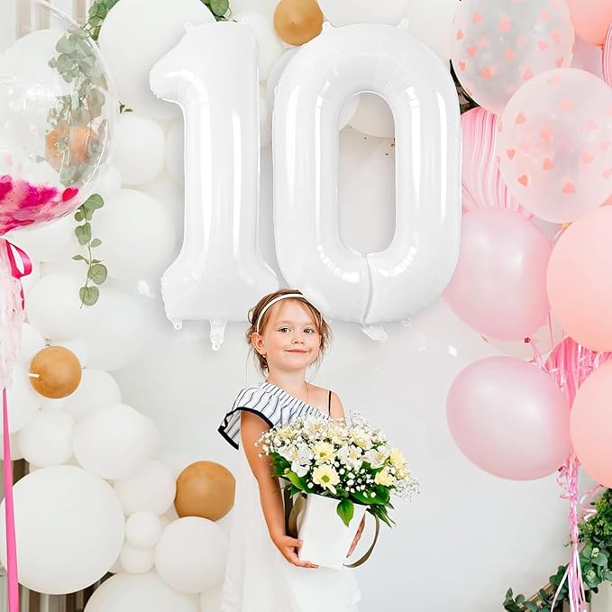 White Number Balloons 40 Inch Helium Mylar Number 0 Balloon for Birthday Party Anniversary Decoration (White, 0)