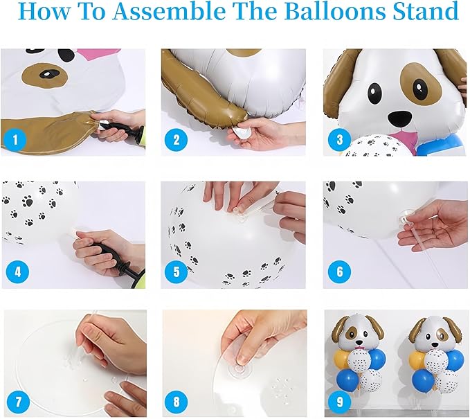 Dog Emoticon Balloon Table Centerpiece Stand Kit 2 Sets for Table with 2 PCS Dog Head Foil Balloons, 14 PCS Paw Print Yellow Blue Latex Balloons for Puppy Birthday, Doggy Party Decorations Supplies