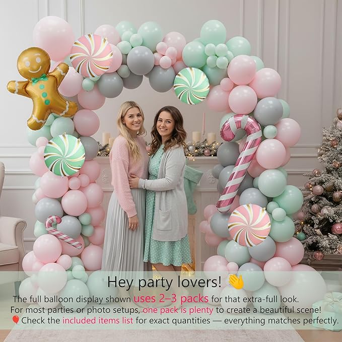 Christmas Balloon Garland Arch kit green pink balloon with Gingerbread Balloon Cane Candy Foil Balloons for friendsmas Party Decorations Xmas New Year cookie Birthday Party Supplies globos de navidad