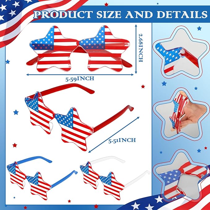 4th of July Star Glasses American Flag Glasses Patriotic USA Flag 250th Anniversary Independence Day Decoration